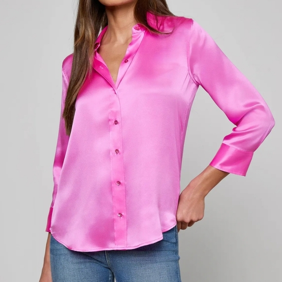 L'AGENCE Tops - L'Agence The Dani Blouse Silk XS Fuchsia